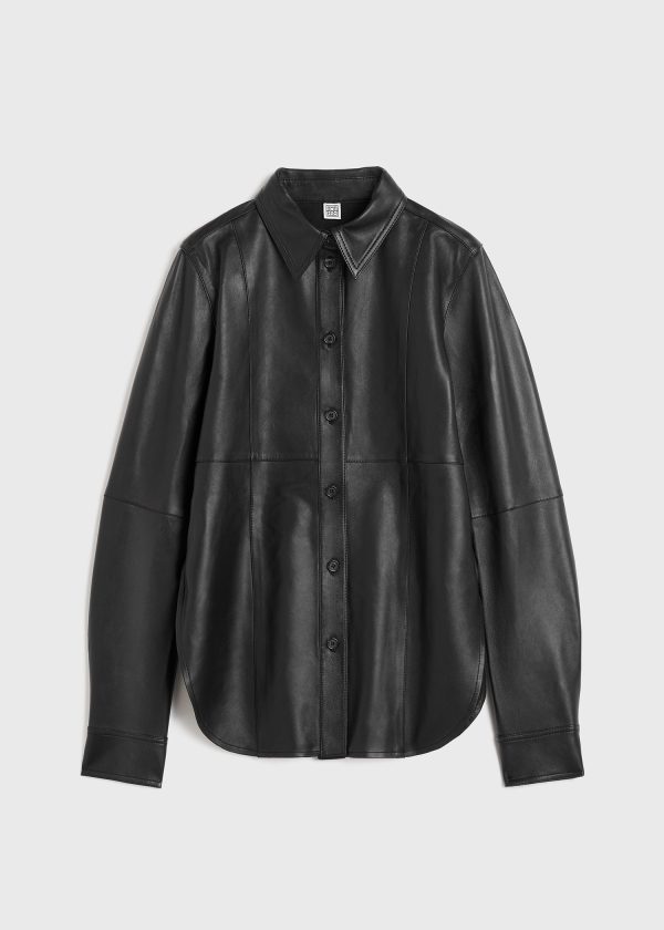 Slim leather shirt black Discount