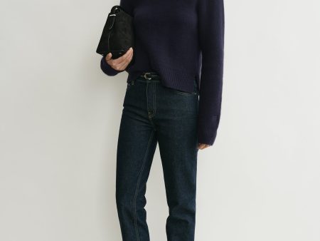 Cropped crew-neck knit navy For Discount