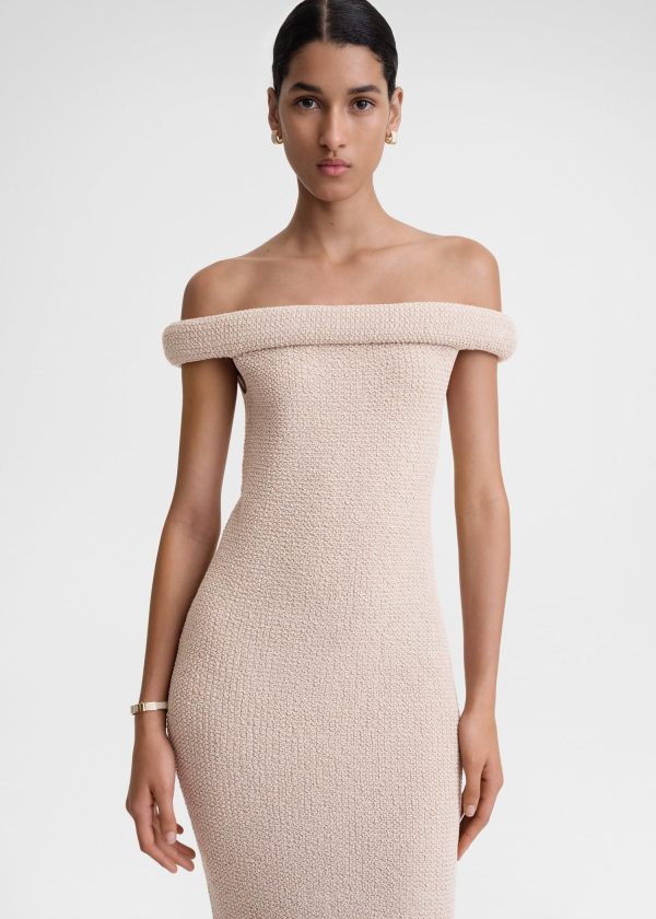 Off-shoulder roll knit dress frost Online Sale