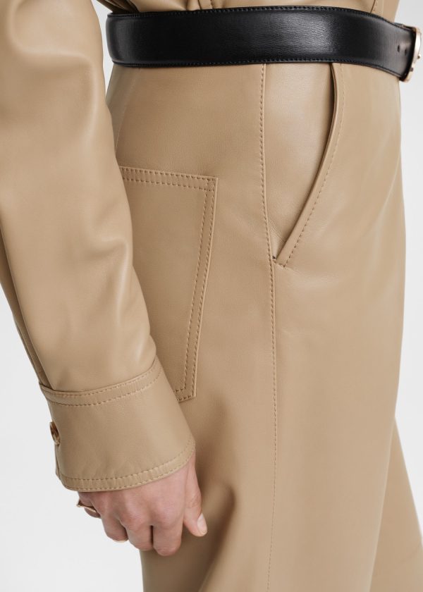 Paneled leather trousers biscuit Discount