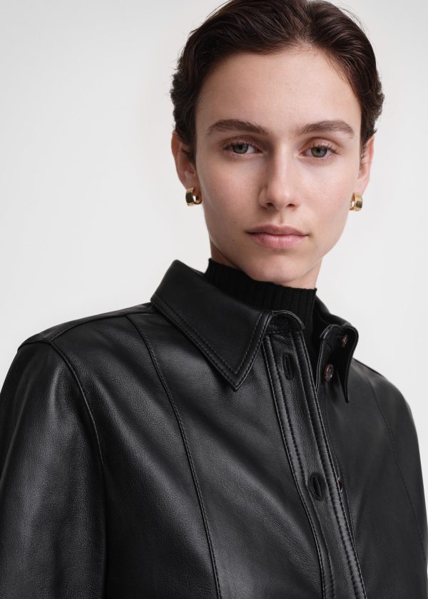 Slim leather shirt black Discount