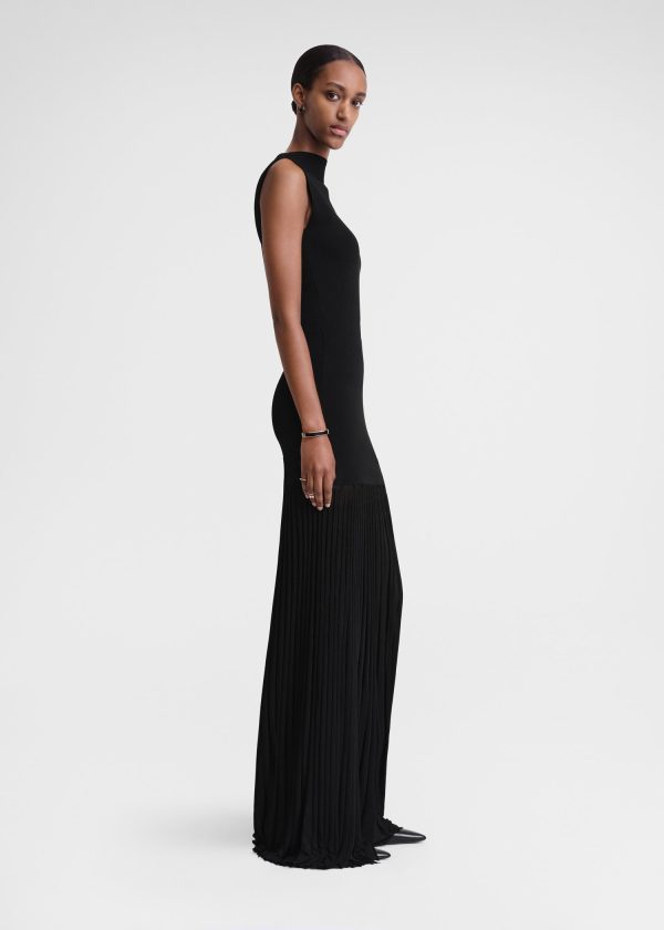 Plissé-knitted evening dress black For Discount