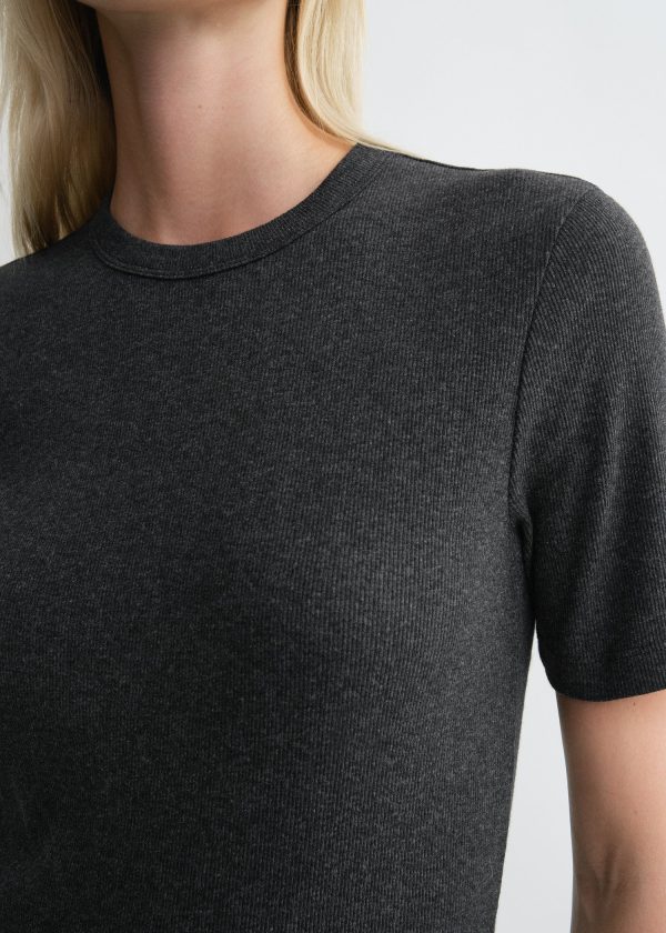 Classic rib tee charcoal melange Sale