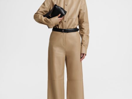 Paneled leather trousers biscuit Discount