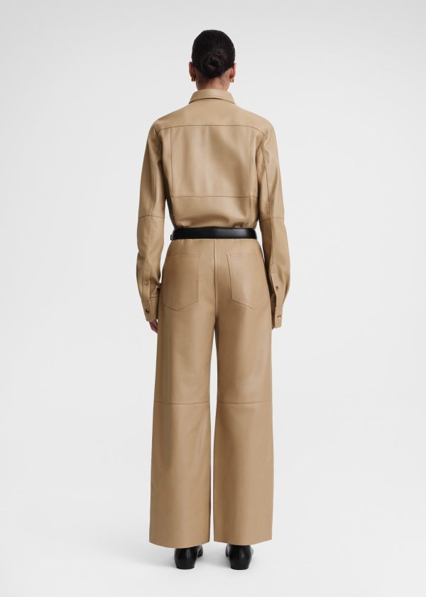 Paneled leather trousers biscuit Discount