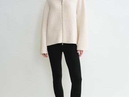 Double-knit zip sweater off-white For Discount