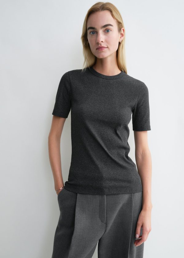 Classic rib tee charcoal melange Sale