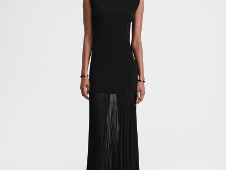 Plissé-knitted evening dress black For Discount