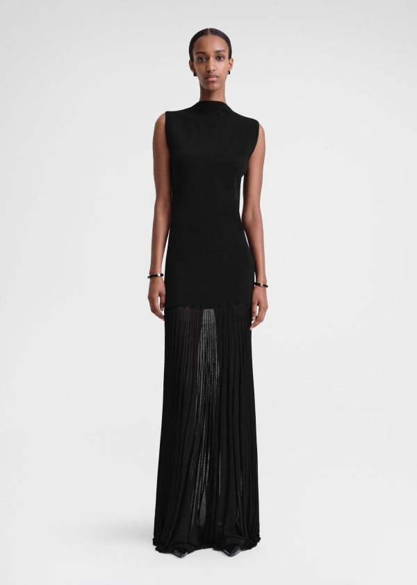 Plissé-knitted evening dress black For Discount