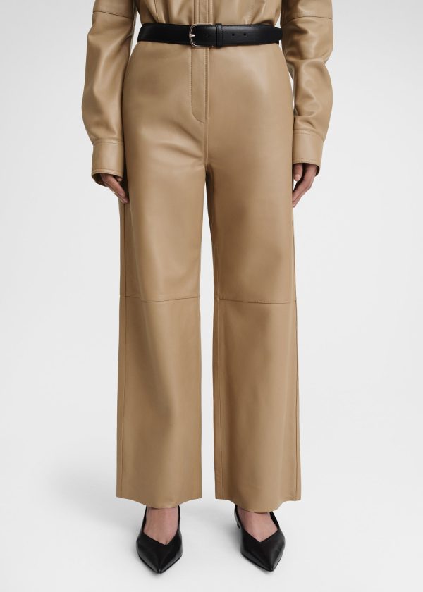 Paneled leather trousers biscuit Discount