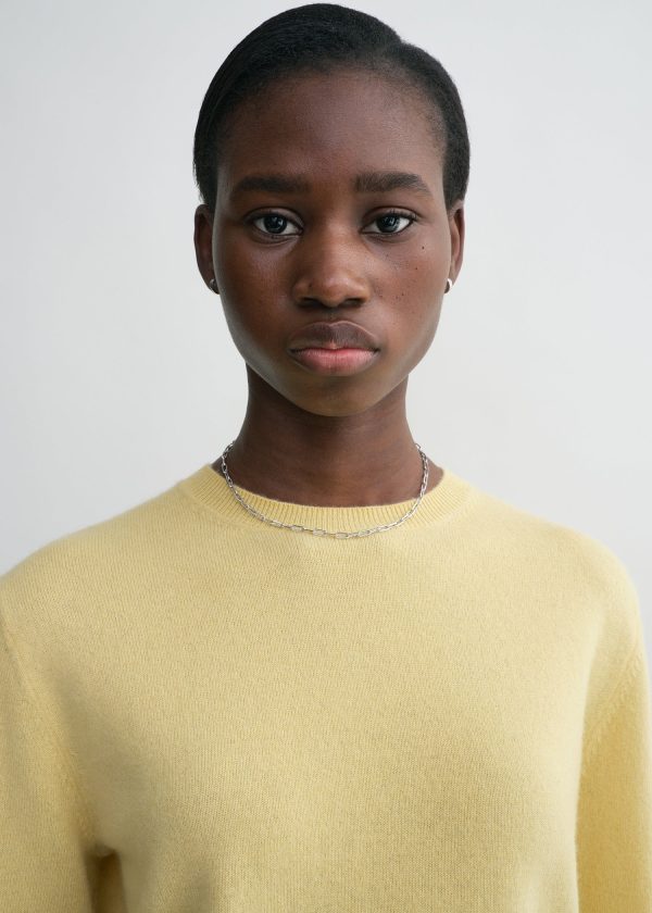 Crew-neck cashmere knit soft yellow Fashion