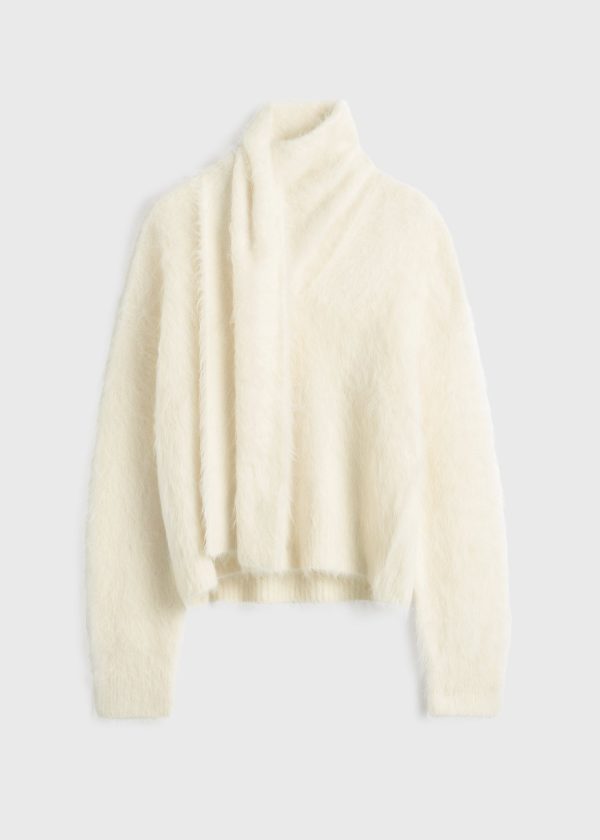 Draped-scarf knit ivory Cheap