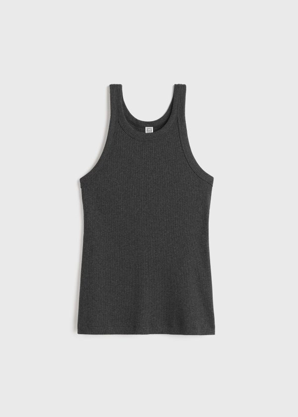 Curved rib tank charcoal melange on Sale