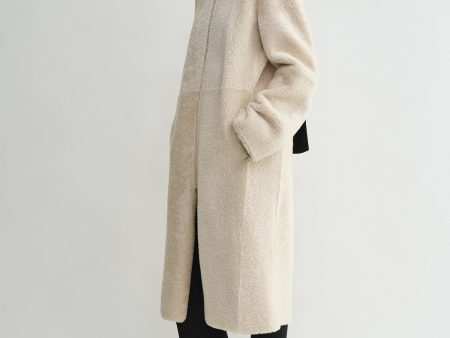 Zipped teddy shearling coat cream For Sale