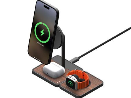 3 in 1 Charging Stand with Qi2 and Apple Technology —  Walnut For Cheap