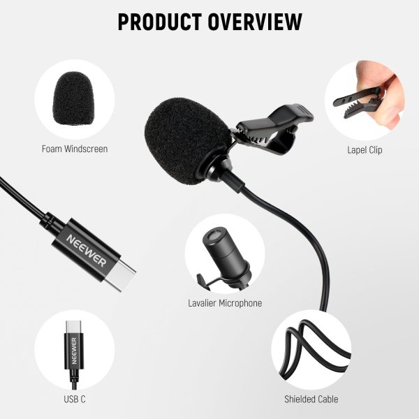 NEEWER CM6 2 Pack Lavalier USB C Omnidirectional Mic Condenser Lavalier Microphone Fashion