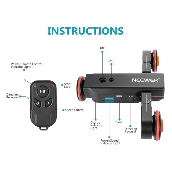 NEEWER DL100 3-Wheels 3-Speed Wireless Video Camera Dolly with Remote Control Online Hot Sale