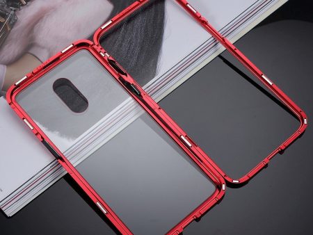 OnePlus 7 Magnetisk Cover m. Glasbagside - Rød For Sale