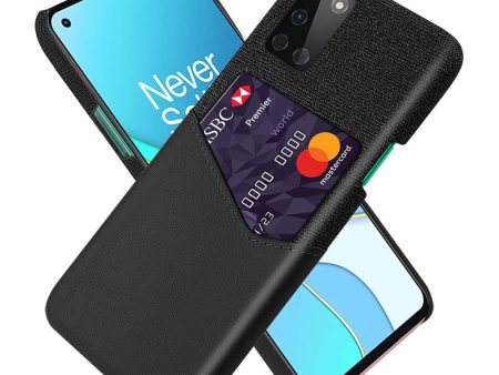 OnePlus 8T Stofbetrukket Plastik Cover m. Kortholder af Læder - Sort Fashion