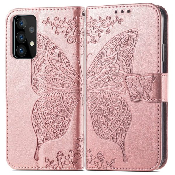 Samsung Galaxy A52s (5G)   A52 (4G   5G) Læder Cover m. Pung Sommerfugl - Rose Gold For Sale