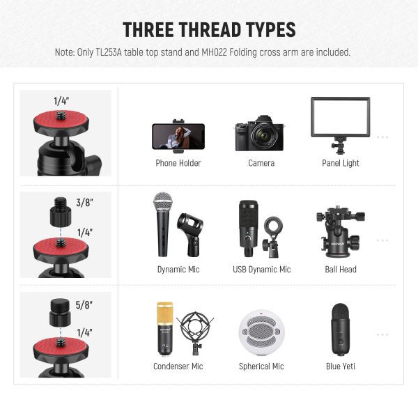 NEEWER TL253A+MH022 Upgraded Tabletop Camera Mount Stand Supply