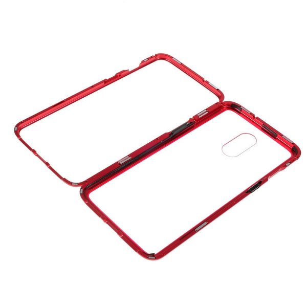 OnePlus 7 Magnetisk Cover m. Glasbagside - Rød For Sale