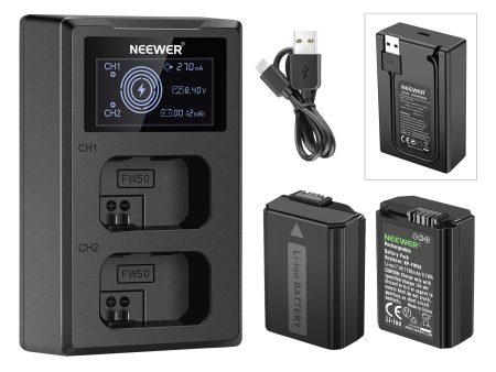 NEEWER 2-Pack NP-FW50 1100mAh Sony Replacement Battery Charger Set Hot on Sale